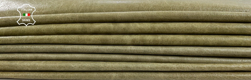 KHAKI GREEN CRACKED VINTAGE LOOK Soft Goat leather 4 skins 20+sqf 0.7mm C1208