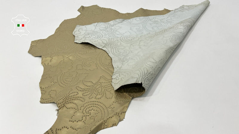 GOLD PEARLIZED TEXTURED EMBOSSED Italian Lambskin leather hide 6+sqf 0.9mm #C421