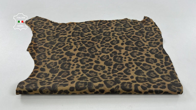 SAND LEOPARD PRINT ON Stretch Italian Lambskin leather hides 2+sqf 0.8mm #C1380