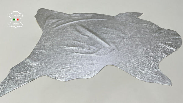 METALLIC SILVER CRINKLE Soft Italian Lambskin leather hides 5sqf  1.0mm #C144