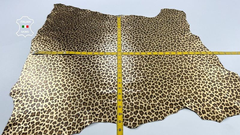METALLIC GOLD LEOPARD PRINT ON Italian Goatskin leather hide 6+sqf 0.9mm #C1519