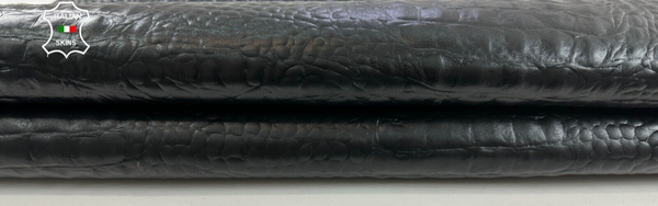 BLACK CROCODILE ALLIGATOR TEXTURED PRINT ON Calfskin leather 8+sqf 0.8mm #C2726
