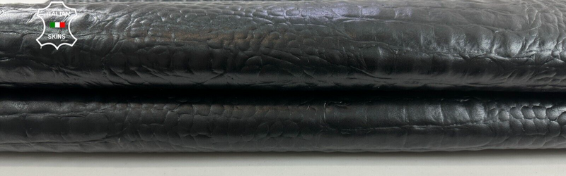 BLACK CROCODILE ALLIGATOR TEXTURED PRINT ON Calfskin leather 8+sqf 0.8mm #C2726
