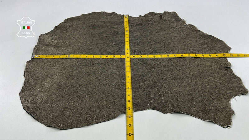 METALLIC PEWTER ANTIQUED CRINKLED ROUGH Thick Goatskin leather 5sqf 1.2mm #C1681