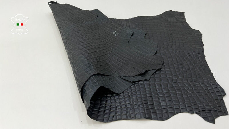 BLACK CROCODILE TEXTURED EMBOSSED PRINT On Goat leather 2 skins 12sqf 0.6mm C101