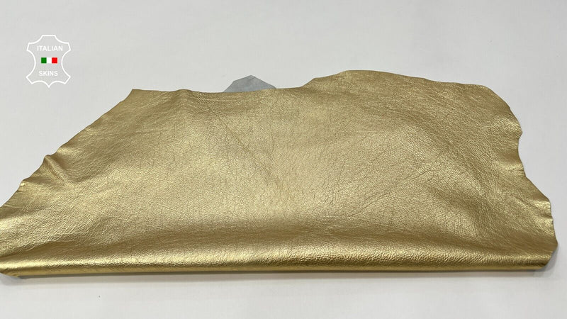 METALLIC GOLD CRINKLED ROUGH Soft Italian Goatskin leather hides 5sqf 1.0mm #C17