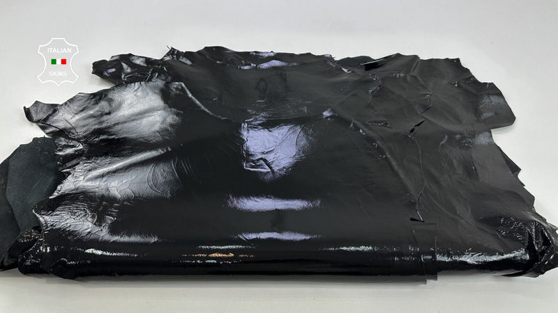 BLACK PATENT CRACKED Thick Strong Goatskin leather 13 skins 75+sqf 1.3mm C2360