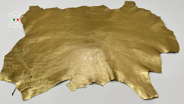 METALLIC GOLD CRINKLED Thick Italian Goatskin Goat leather hides 8sqf 1.1mm #C16
