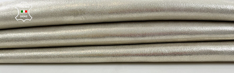 METALLIC WHITE GOLD PLATINUM VINTAGE Thick Italian Goat leather 3+sqf 1.1mm C884