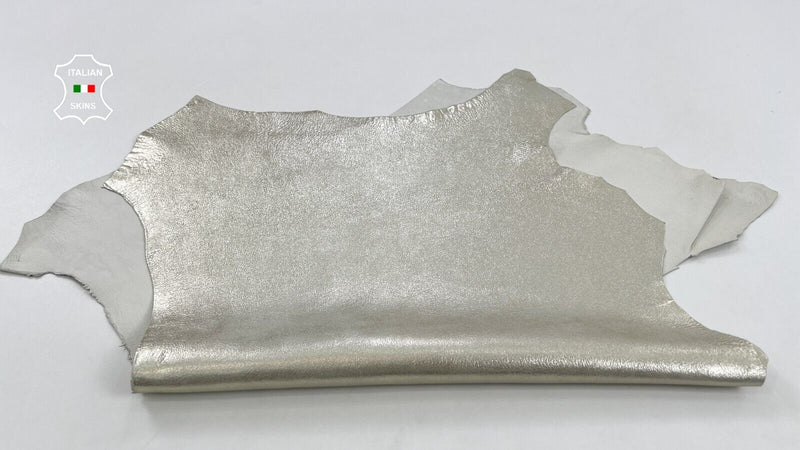 METALLIC WHITE GOLD PLATINUM VINTAGE Thick Italian Goat leather 3+sqf 1.1mm C884