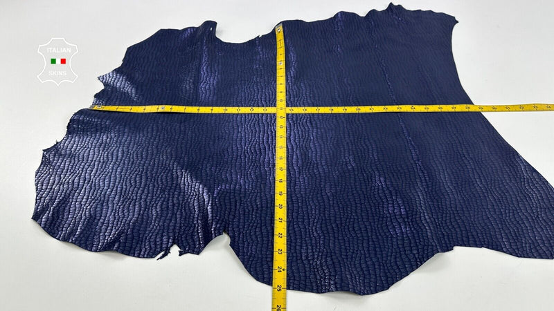 METALLIC DARK BLUE CROCODILE PRINT ON Soft Goatskin leather 5+sqf 1.0mm #C2588