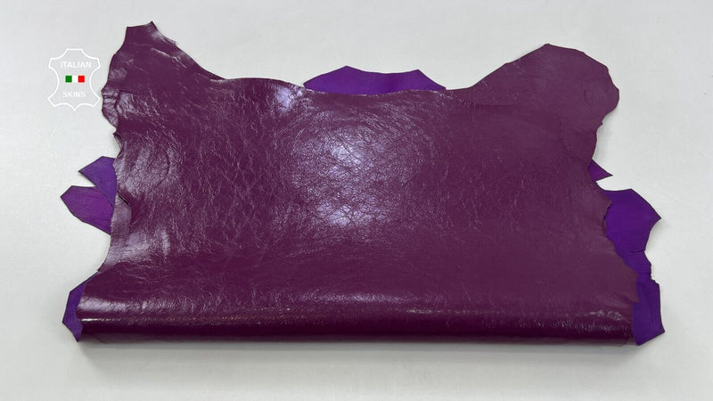 PURPLE PLUM SHINY CRINKLED Italian Goatskin leather 3 skins 23sqf 0.8mm #C822