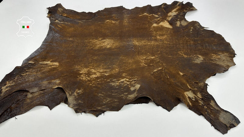 BROWN VERY VINTAGE LOOK VEGETABLE TAN Lamb leather 2 skins 12+sqf 1.3mm C2794
