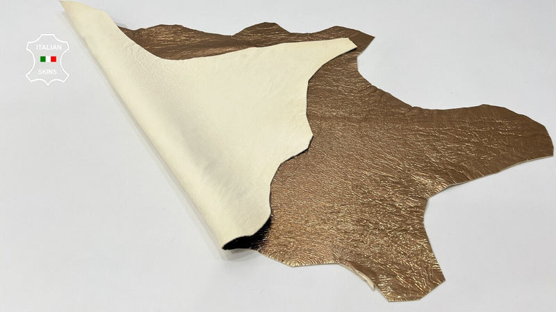 METALLIC BRONZE COPPER CRINKLE Thick Italian Lambskin leather 6+sqf  1.1mm #C137