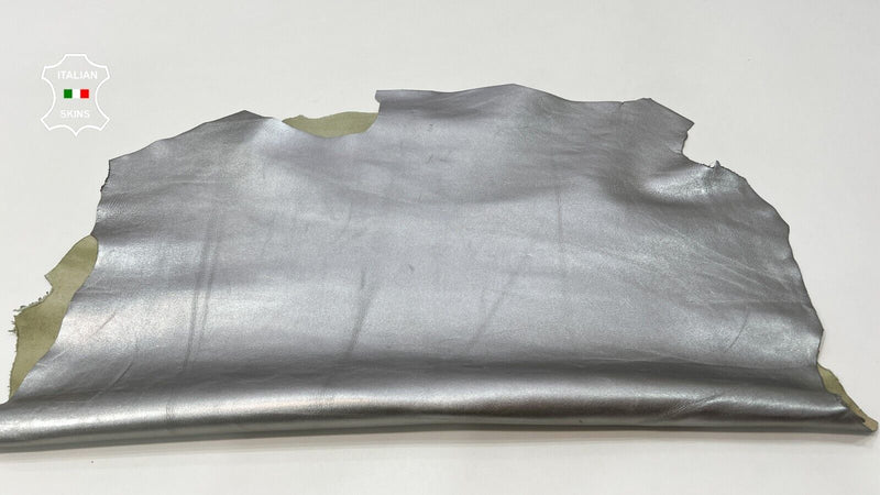 METALLIC SILVER CHROME Thick Italian Goatskin Leather hides 5+sqf 1.1mm #B9914