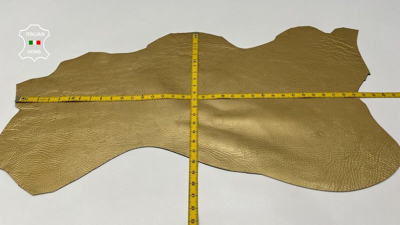 METALLIC OLD GOLD MATTE CRINKLE Thick Italian Goatskin leather 4+sqf  1.8mm C140