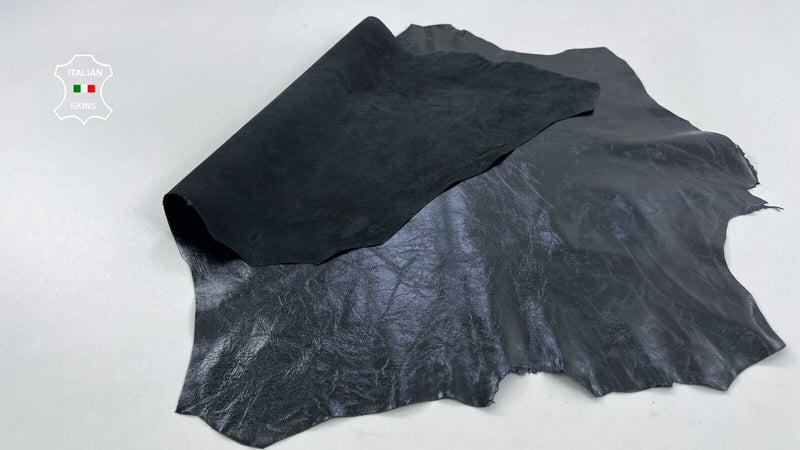 MIDNIGHT BLUE SHINY CRINKLE GLOSSY Soft Italian Goat leather 3+sqf 0.7mm #C774