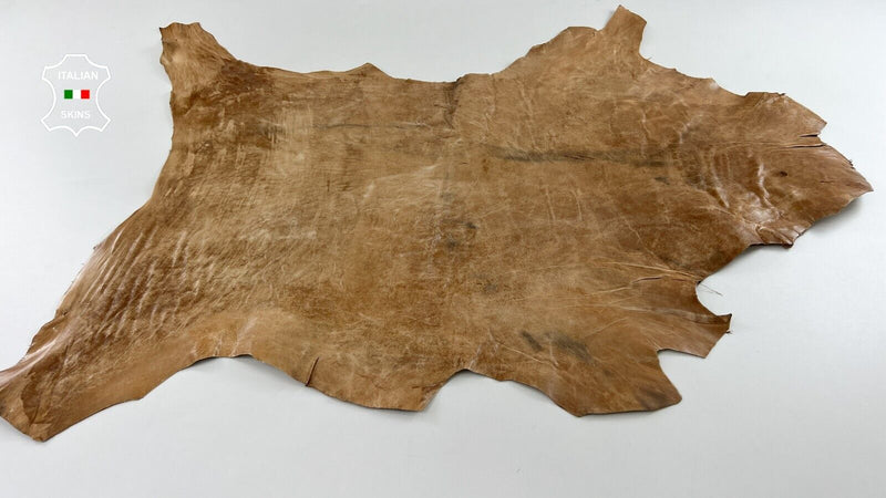USED VINTAGE LOOK  SANDY BROWN Thick Strong Italian Goat leather 7sqf 1.1mm C518