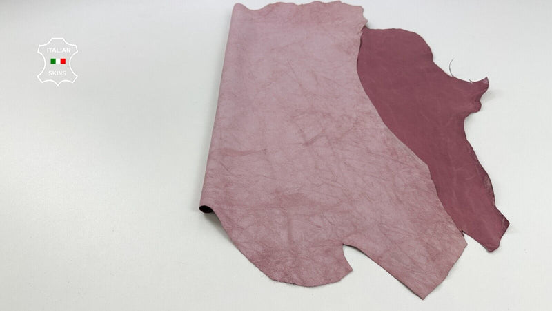 DARK PINK CRINKLED VINTAGE LOOK Thin Soft Italian Goat leather 6+sqf 0.6mm C2609