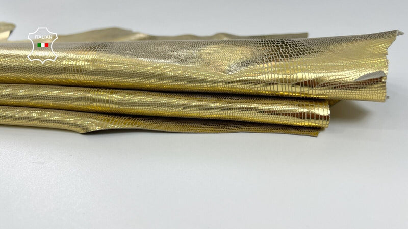 METALLIC GOLD LIZARD PRINT ON Soft Italian Lambskin leather 6sqf 0.7mm #C1866