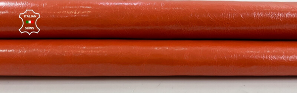 ORANGE SHINY CRINKLED Italian Goatskin Goat leather hide skins 3sqf 0.7mm #C824