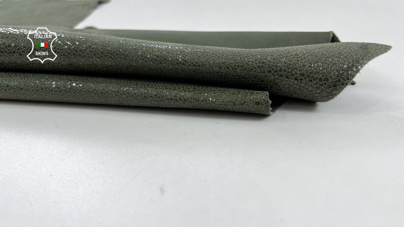ARMY OLIVE SHIMMER PRINT ON Soft Italian Goatskin Goat leather 3sqf 0.8mm #C1096