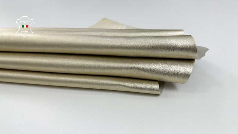 METALLIC LIGHT GOLD SMOOTH Thick Italian Metis Lambskin leather 5sqf 1.1mm C2331