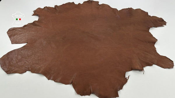 COGNAC BROWN WASHED VEGETABLE TAN Thick Italian Lamb leather 9sqf 1.4mm #C2863