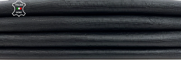 BLACK TEJUS REPTILE PRINT EMBOSSED ON Goatskin leather 2 skins 12+sqf 1.2mm C744