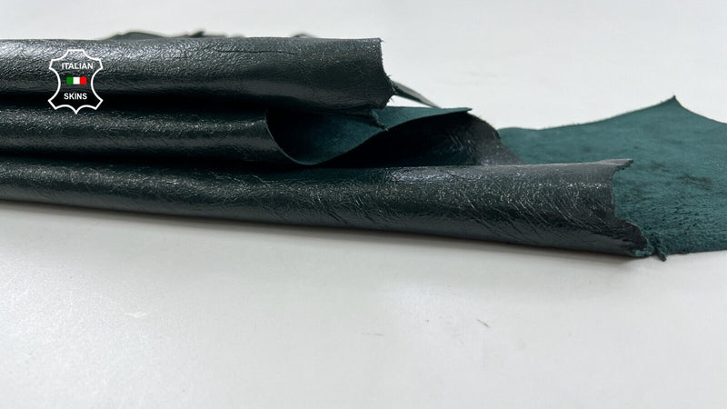 PINE GREEN CRINKLE SHINY COATED Soft Italian Goat leather hide 4sqf 0.8mm #C1604
