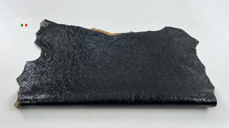 BLACK CRISPY PATENT CRACKED ON NUDE SHINY Soft Goat leather 3sqf 0.8mm #C956