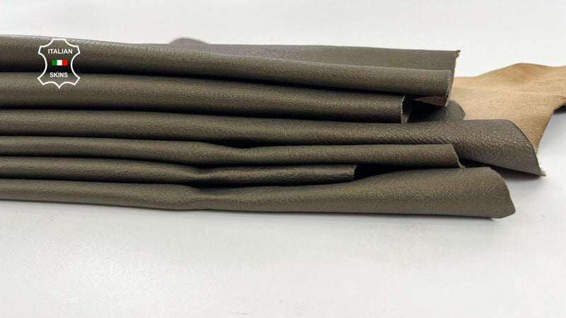 ARMY OLIVE ROUGH Thick Soft Italian Goatskin leather 2 skins 14sqf 1.1mm #C1442