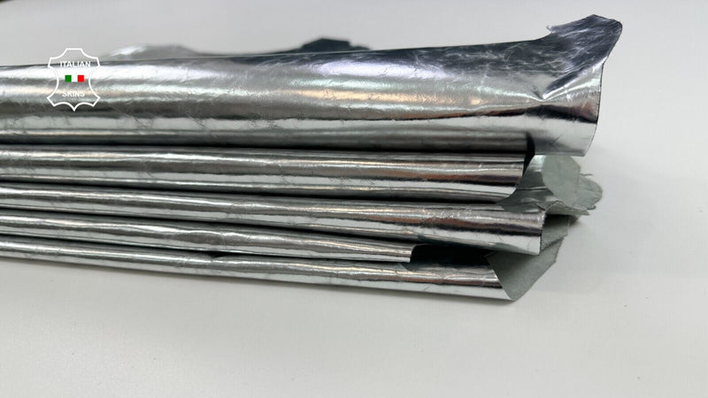 METALLIC SILVER CRINKLED ANTIQUED Strong Goat leather 5 skins 30sqf 0.4mm #C2285
