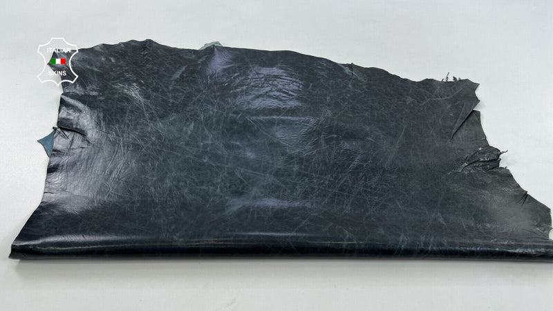 DARK BLUE WAXY CRINKLED VINTAGE LOOK Thin Soft  Lamb leather 6+sqf 0.5mm C1314