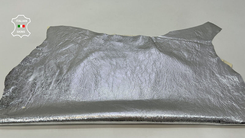 METALLIC SILVER CRINKLE Soft Italian Goatskin leather hides 8sqf  0.8mm #C142