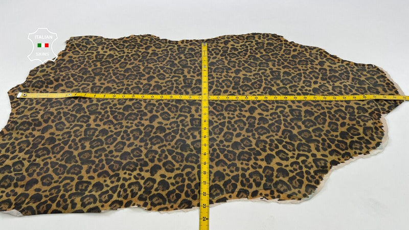 MUSTARD LEOPARD PRINT ON Stretch Italian Lambskin leather hide 6+sqf 0.7mm C1381