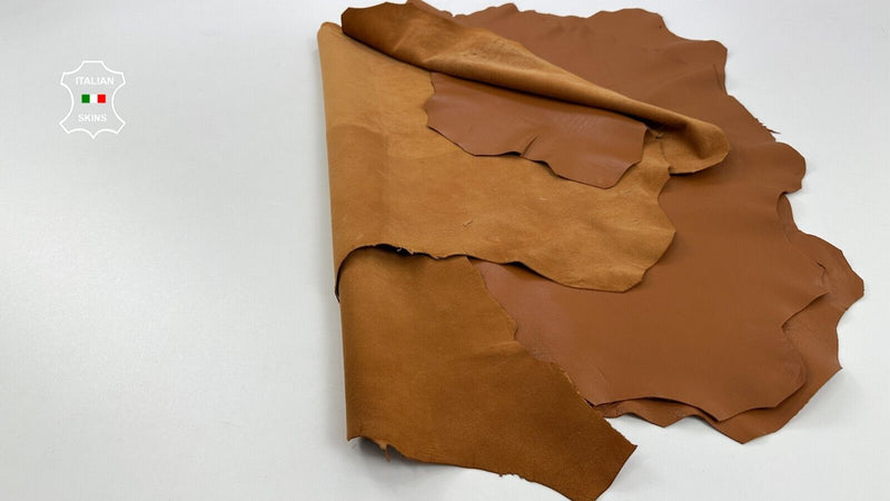 TAN ORANGY BROWN Soft Italian Lambskin leather hides 2 skins 14+sqf 0.9mm #C2910