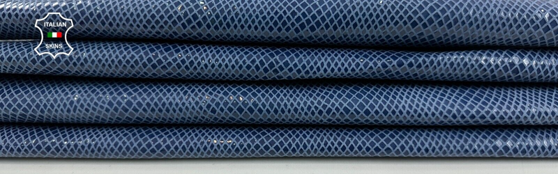 DENIM BLUE SHINY SNAKE Print on Thin Goatskin leather 2 skins 5sqf 0.6mm #C2741