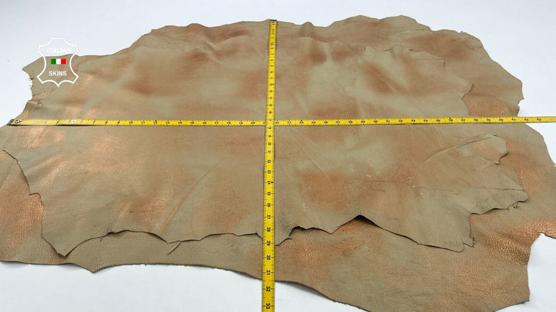 GRAINY BEIGE PEARLIZED COPPER DISTRESSED  Lamb leather 2 skins 11+sqf 0.7mm C952