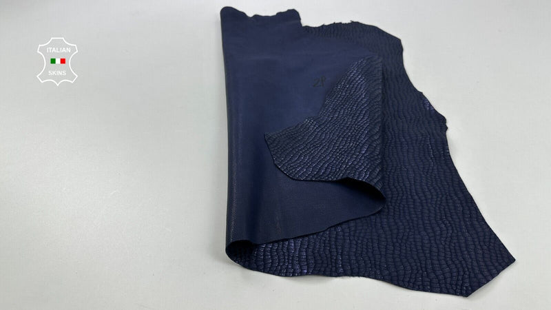 DARK BLUE SHINY CROCODILE PRINT ON Soft Goatskin leather hides 5sqf 1.0mm #C2494
