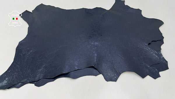 NAVY BLUE PATENT CRINKLE SHINY Strong Goatskin leather 2 skins 7sqf 0.7mm #B9996