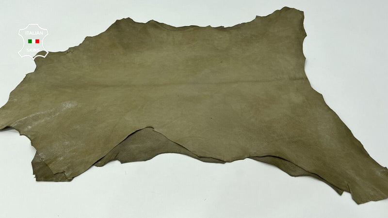 KHAKI ANTIQUED CRINKLE SHINY GLOSSY Goatskin leather 2 skins 10+sqf 0.7mm #B9906