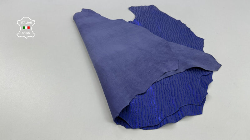 METALLIC INDIGO BLUE CROCODILE PRINT ON Goat leather 2 skins 6sqf 0.9mm #C2588