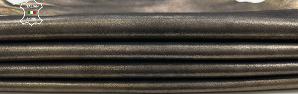 METALLIC PLATINUM SHIMMER PRINT ON BLACK Goat leather 2 skins 8sqf 1.0mm #C3053