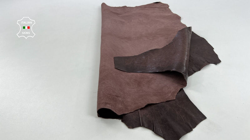 REDDISH BROWN WAXY CRINKLED VINTAGE LOOK Thin Soft Lamb leather 6sqf 0.6mm C1315