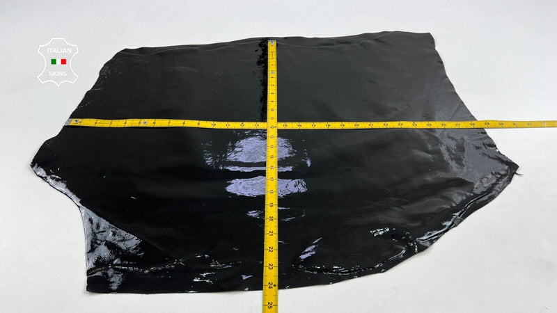 BLACK PATENT STRETCH SHINY WET LOOK Italian Lambskin leather 5sqf 0.9mm #C1608