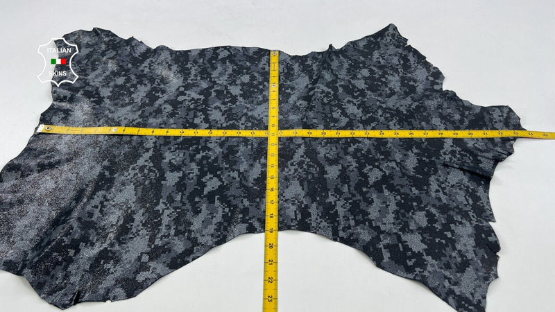 GREY PIXELS PRINT ON BLACK Soft Italian Goatskin leather hides 5sqf 0.8mm #C1183