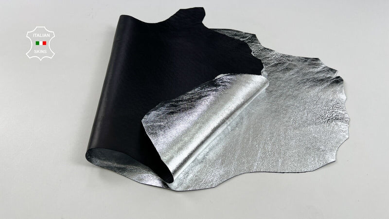 METALLIC SILVER CRINKLE DOUBLE FACE Italian Lambskin leather 3+sqf 0.8mm #C1852