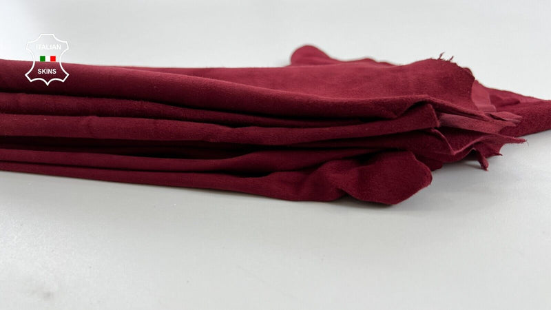 WINE RED SUEDE Thin Soft Italian Lambskin leather 2 skins 10sqf 0.6mm #C531