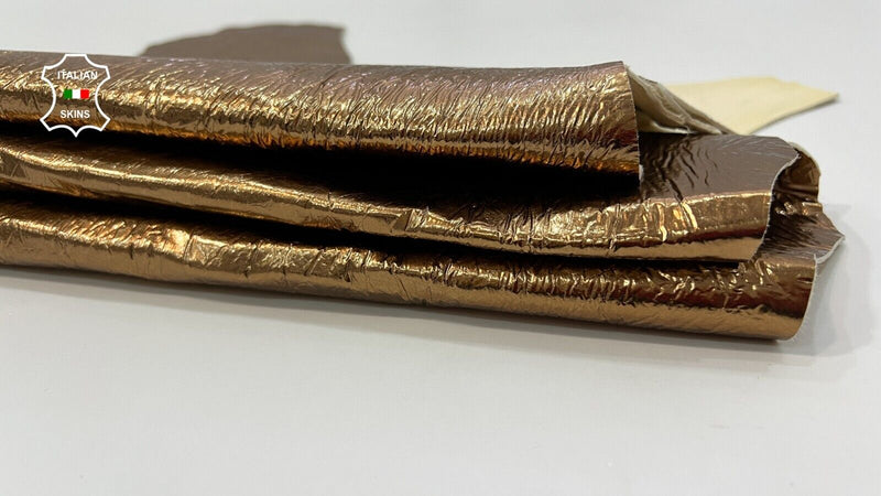 METALLIC BRONZE COPPER CRINKLE Thick Italian Lambskin leather 6+sqf  1.1mm #C137